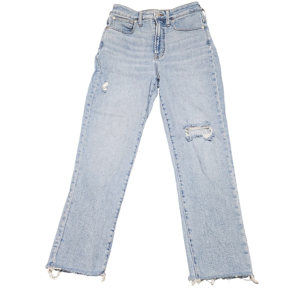 Madewell Jeans 27 Light Wash Straight Distressed Raw Hem Minimalist Effortless